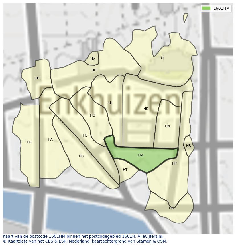 Afbeelding van het postcodegebied 1601 HM op de kaart.