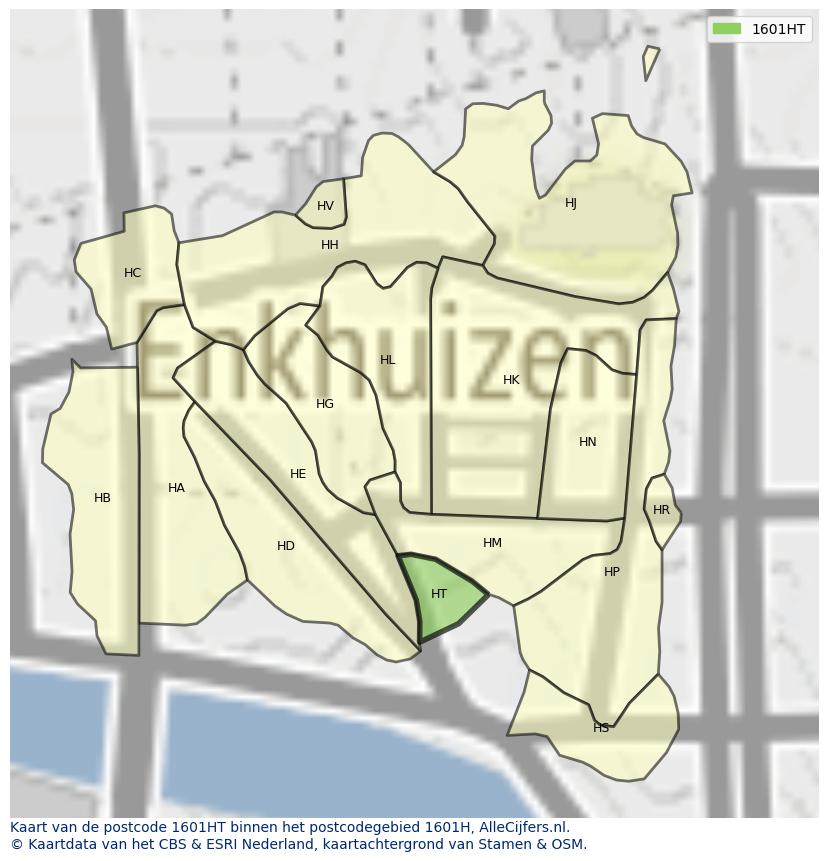 Afbeelding van het postcodegebied 1601 HT op de kaart.