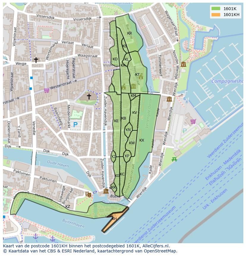 Afbeelding van het postcodegebied 1601 KH op de kaart.