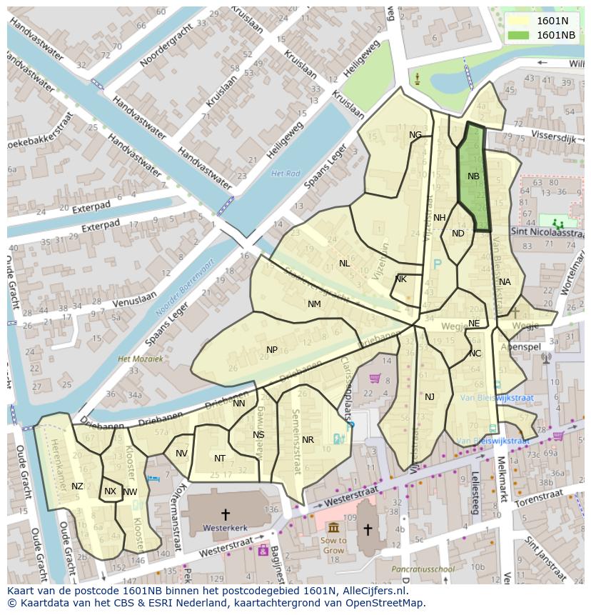 Afbeelding van het postcodegebied 1601 NB op de kaart.