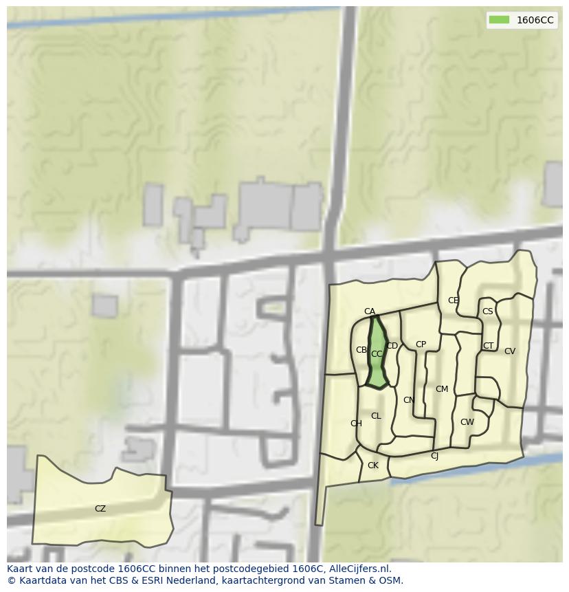 Afbeelding van het postcodegebied 1606 CC op de kaart.