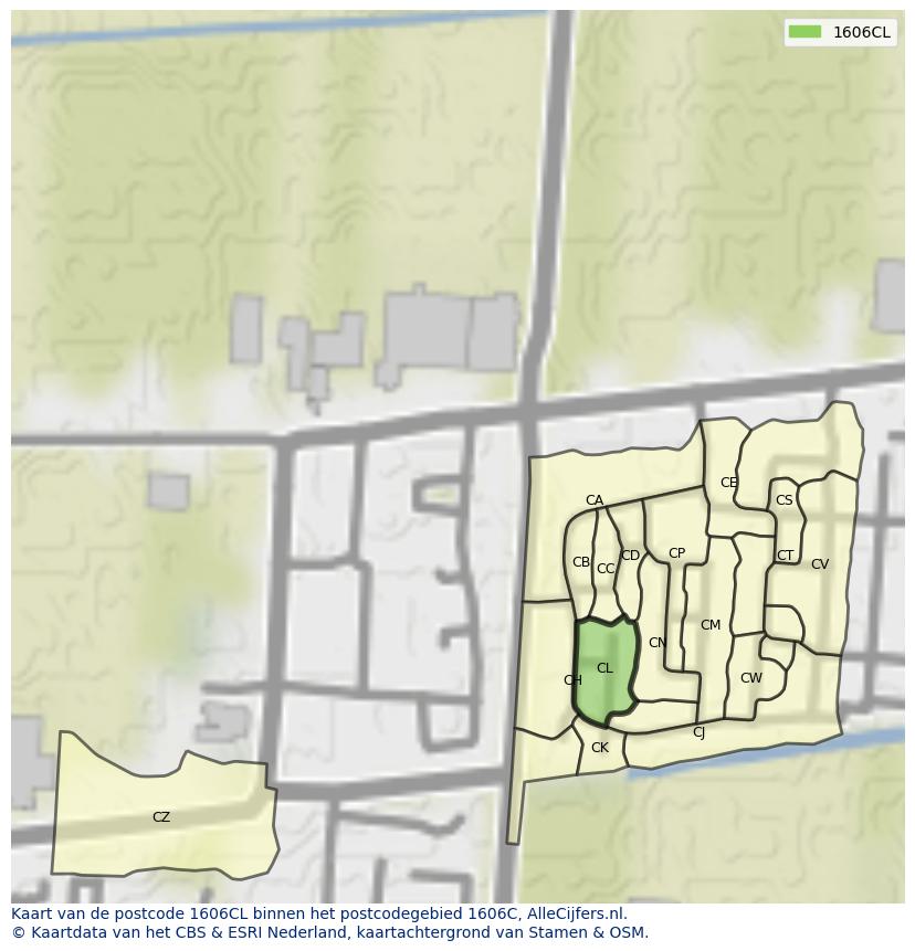 Afbeelding van het postcodegebied 1606 CL op de kaart.