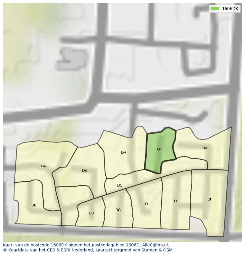 Afbeelding van het postcodegebied 1606 DK op de kaart.
