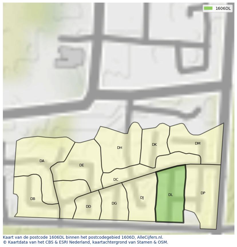 Afbeelding van het postcodegebied 1606 DL op de kaart.
