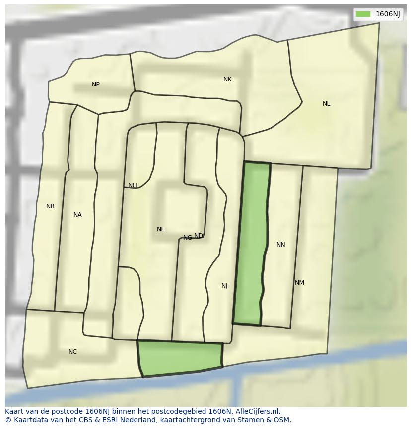 Afbeelding van het postcodegebied 1606 NJ op de kaart.
