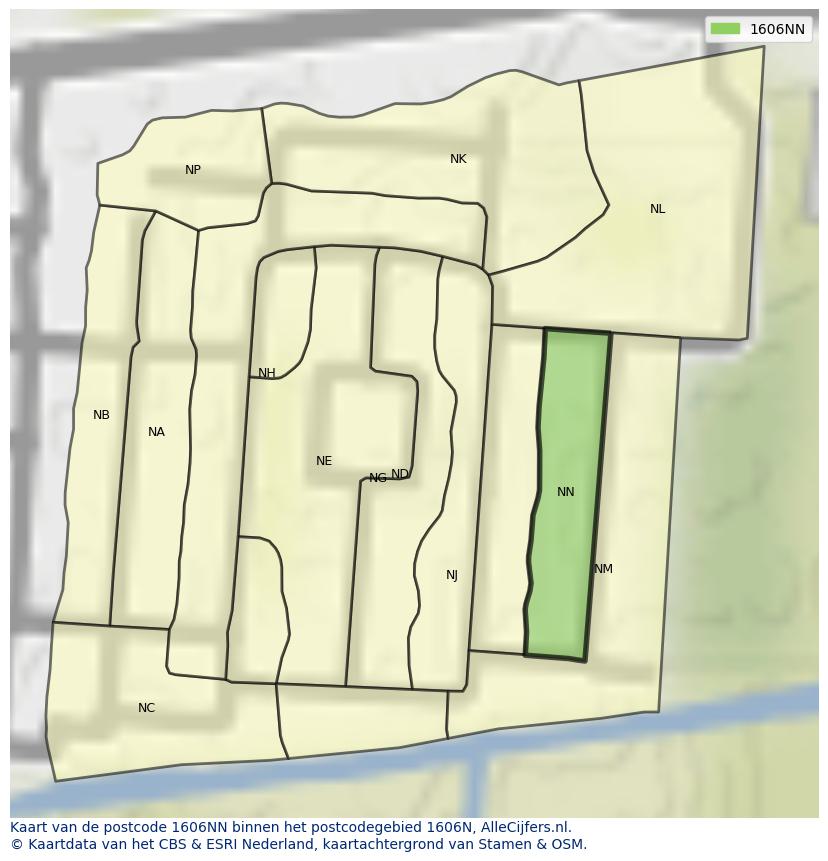 Afbeelding van het postcodegebied 1606 NN op de kaart.