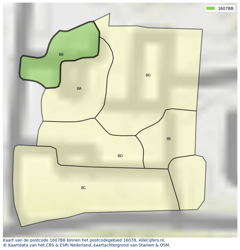 Afbeelding van het postcodegebied 1607 BB op de kaart.