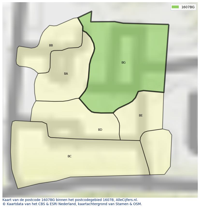 Afbeelding van het postcodegebied 1607 BG op de kaart.