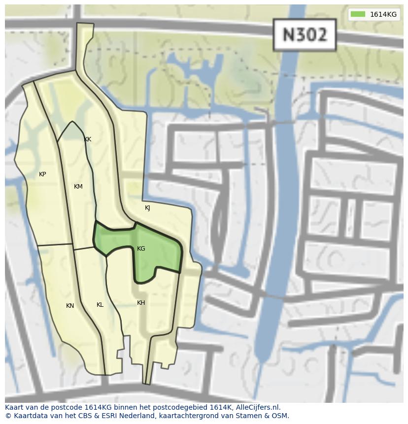Afbeelding van het postcodegebied 1614 KG op de kaart.