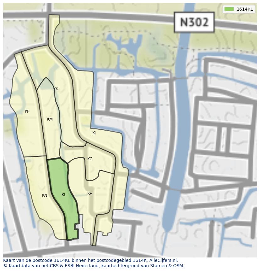 Afbeelding van het postcodegebied 1614 KL op de kaart.