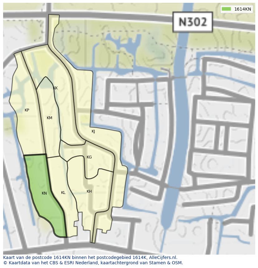 Afbeelding van het postcodegebied 1614 KN op de kaart.