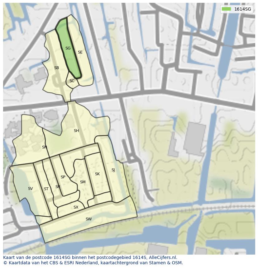 Afbeelding van het postcodegebied 1614 SG op de kaart.