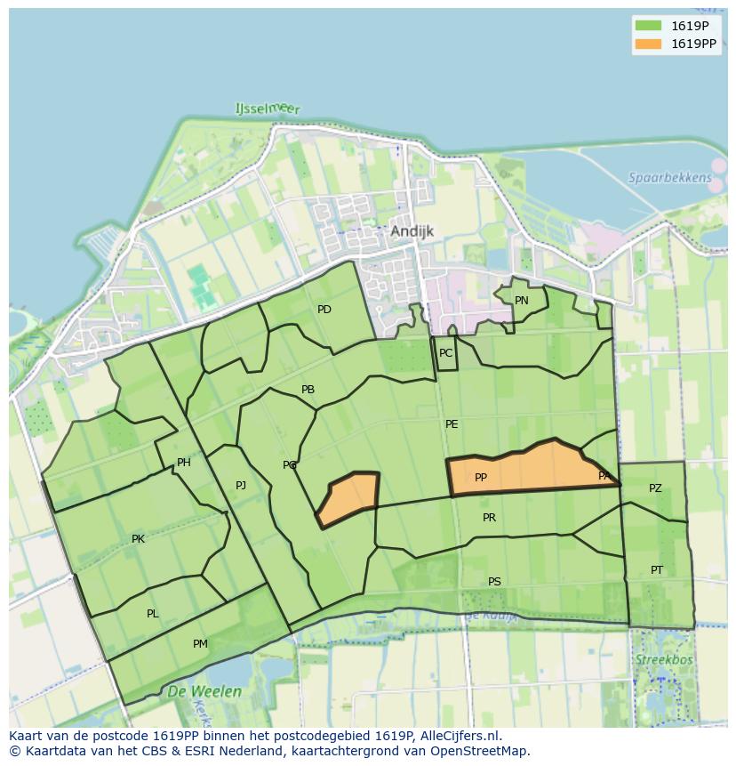 Afbeelding van het postcodegebied 1619 PP op de kaart.