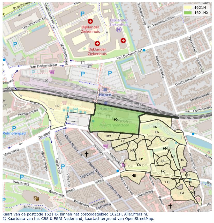 Afbeelding van het postcodegebied 1621 HX op de kaart.