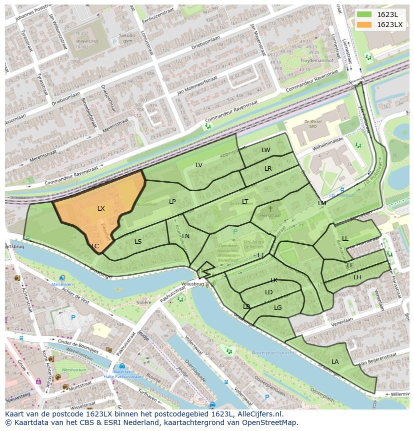 Afbeelding van het postcodegebied 1623 LX op de kaart.