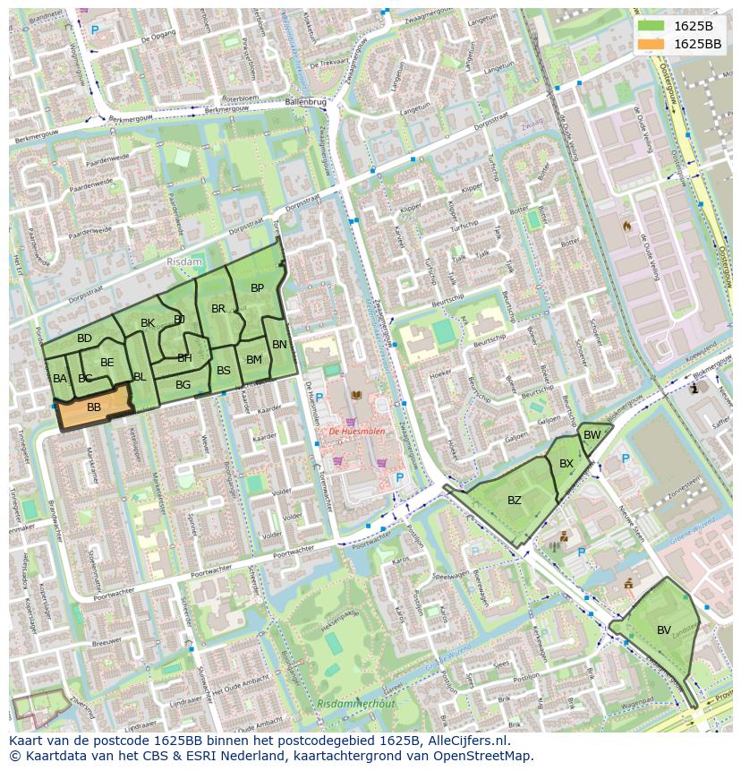 Afbeelding van het postcodegebied 1625 BB op de kaart.