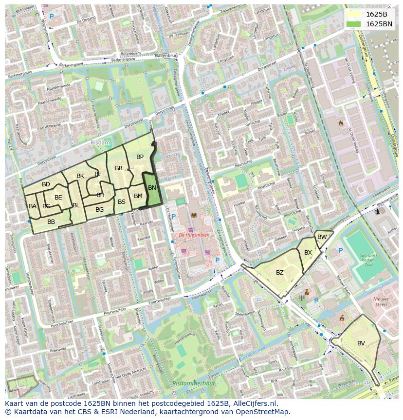 Afbeelding van het postcodegebied 1625 BN op de kaart.