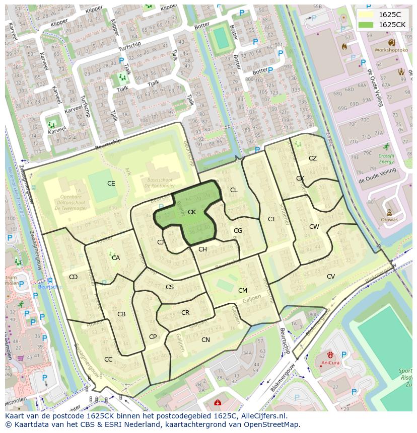 Afbeelding van het postcodegebied 1625 CK op de kaart.