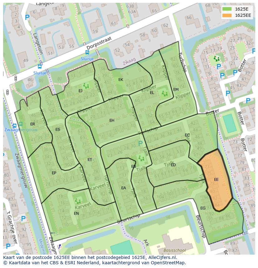 Afbeelding van het postcodegebied 1625 EE op de kaart.