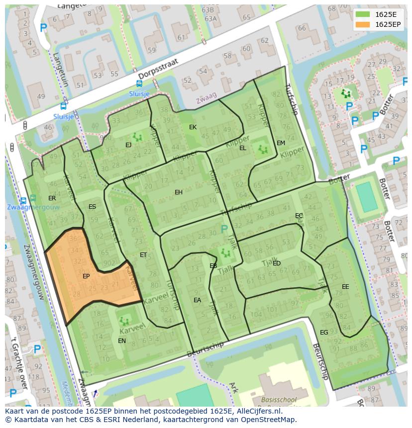 Afbeelding van het postcodegebied 1625 EP op de kaart.