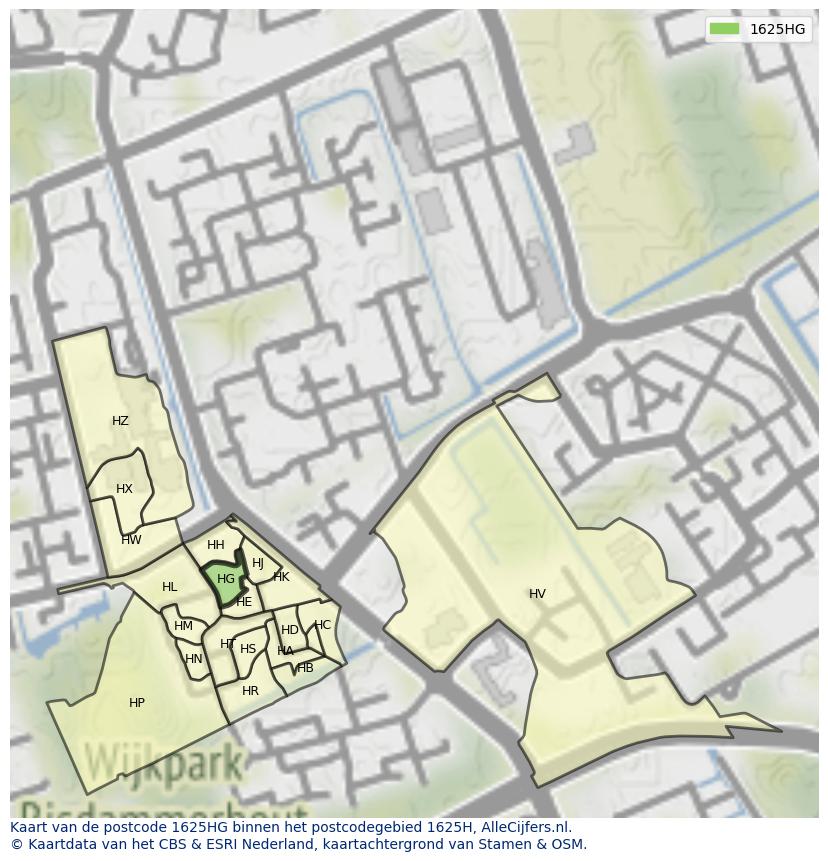 Afbeelding van het postcodegebied 1625 HG op de kaart.