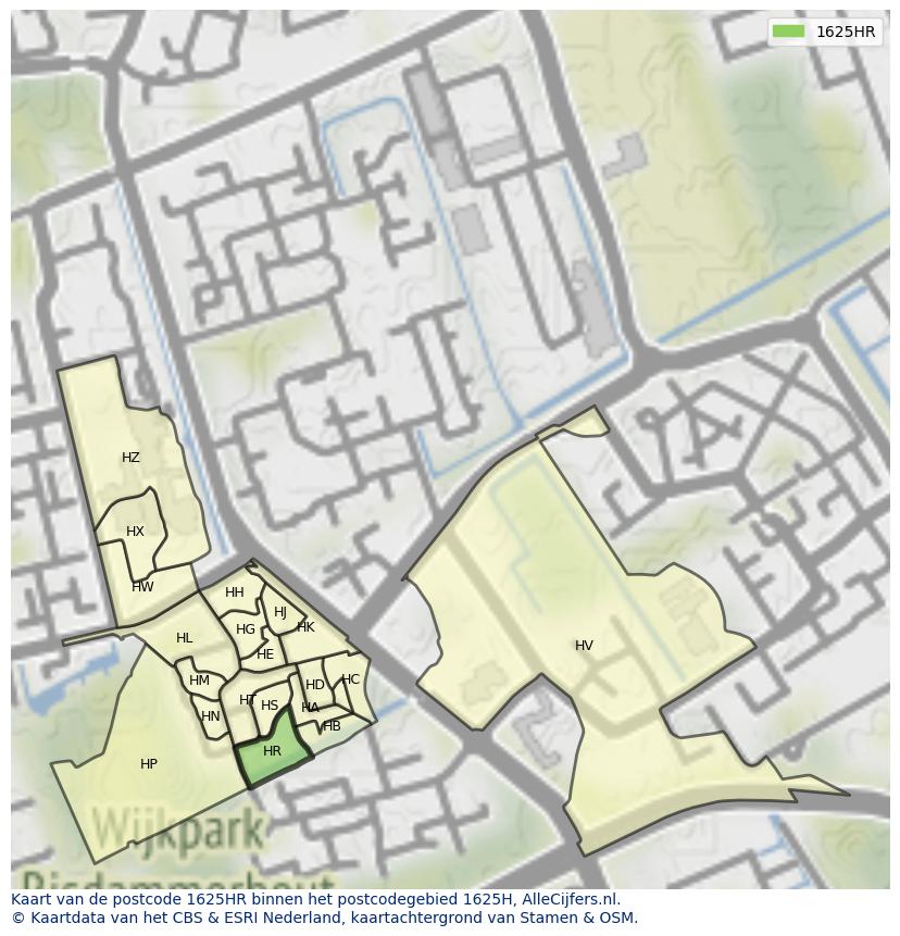 Afbeelding van het postcodegebied 1625 HR op de kaart.
