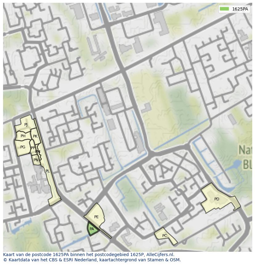 Afbeelding van het postcodegebied 1625 PA op de kaart.