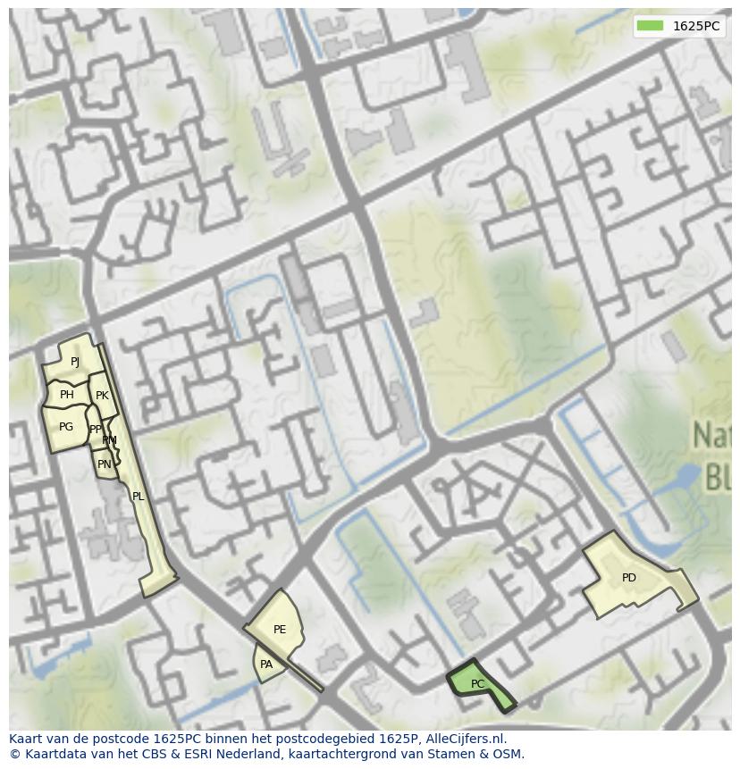 Afbeelding van het postcodegebied 1625 PC op de kaart.