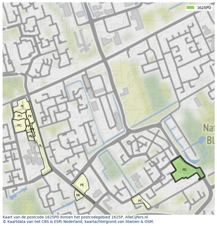 Afbeelding van het postcodegebied 1625 PD op de kaart.