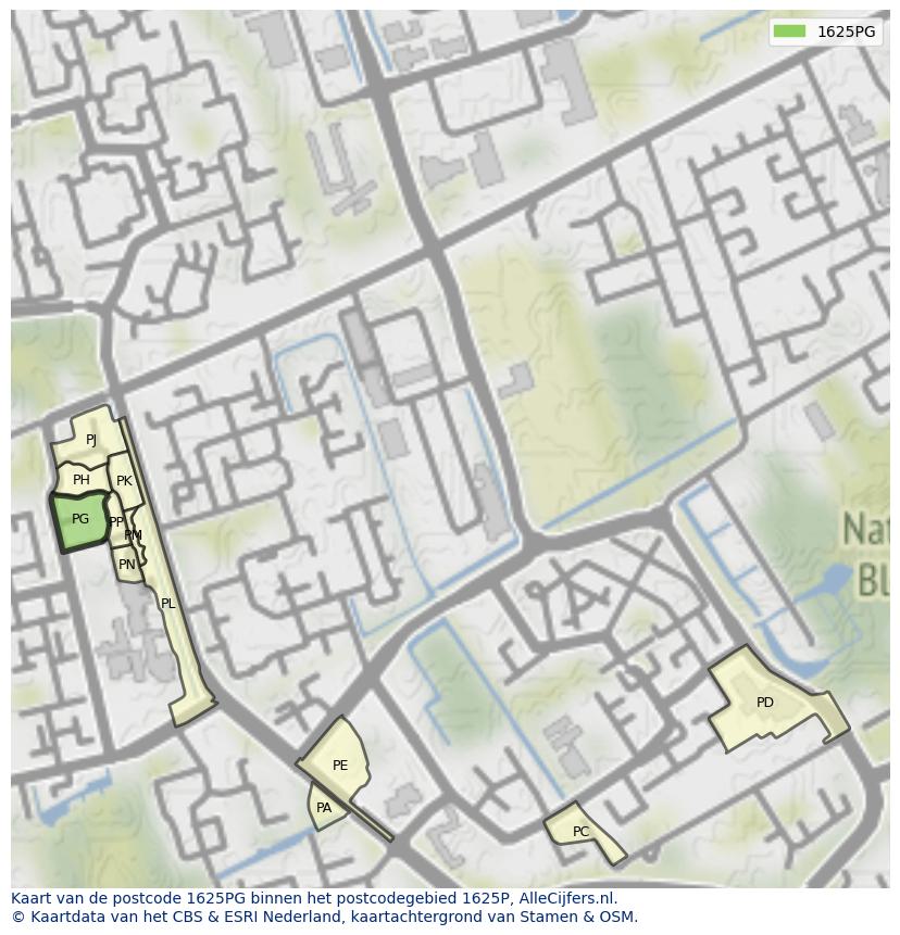 Afbeelding van het postcodegebied 1625 PG op de kaart.