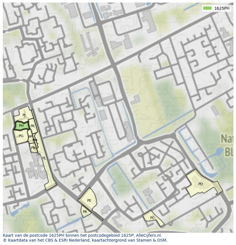 Afbeelding van het postcodegebied 1625 PH op de kaart.