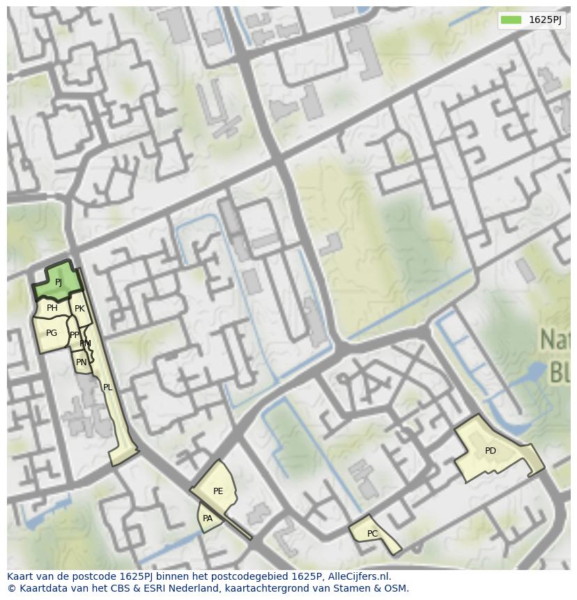 Afbeelding van het postcodegebied 1625 PJ op de kaart.