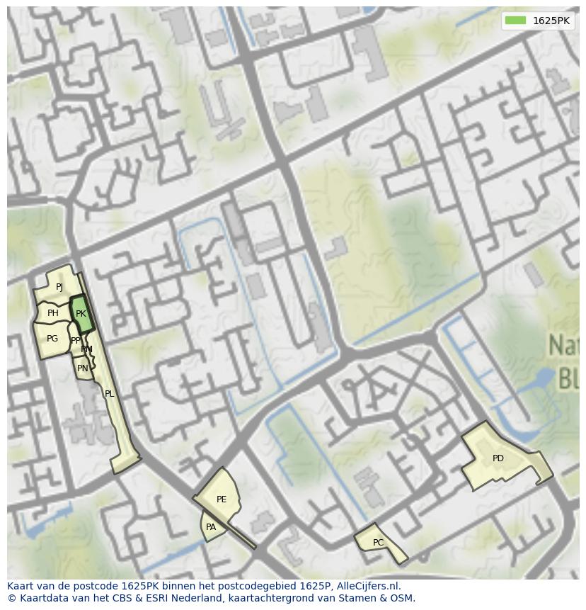 Afbeelding van het postcodegebied 1625 PK op de kaart.