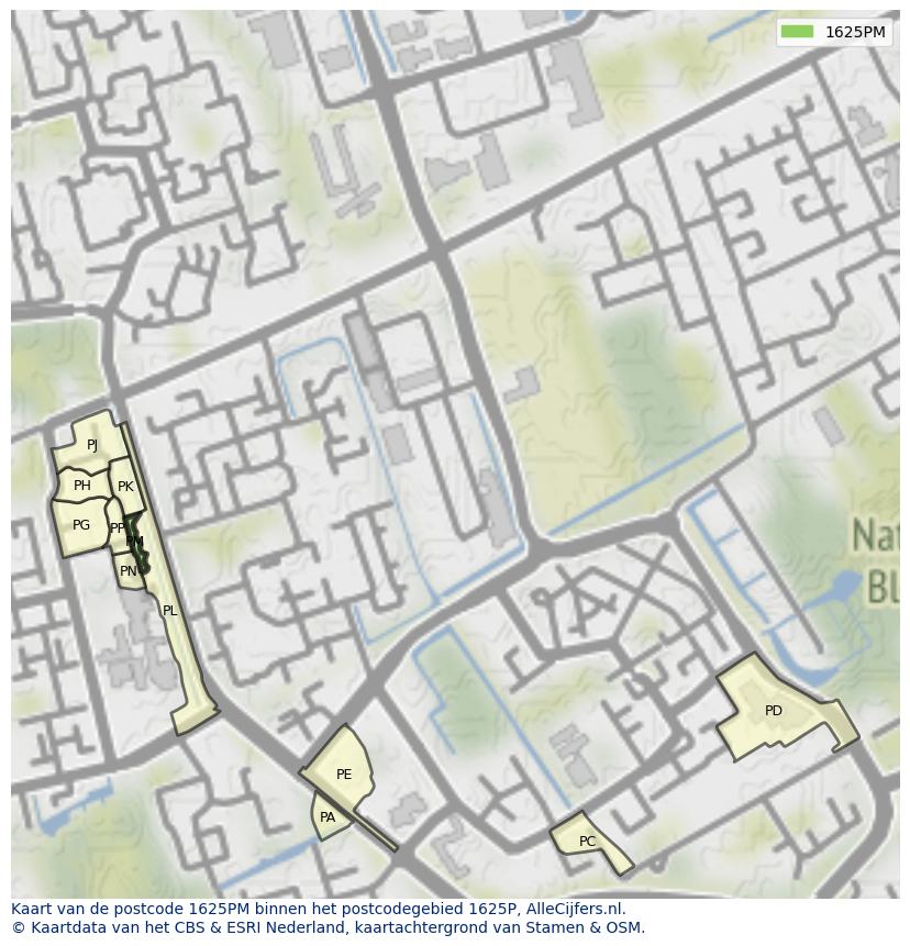 Afbeelding van het postcodegebied 1625 PM op de kaart.
