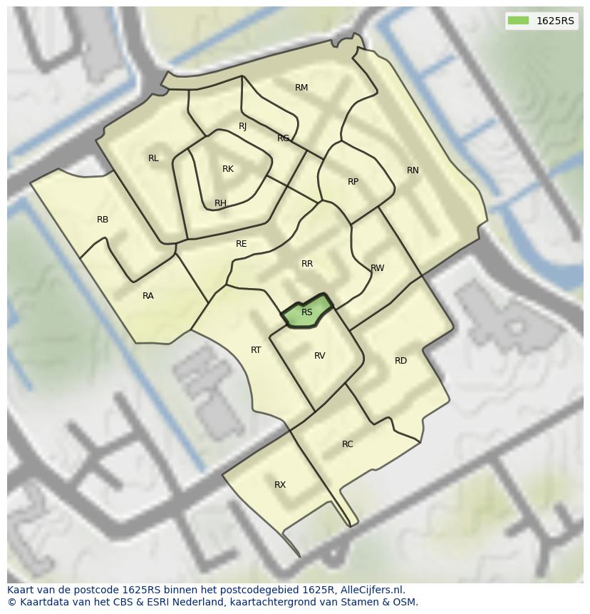 Afbeelding van het postcodegebied 1625 RS op de kaart.