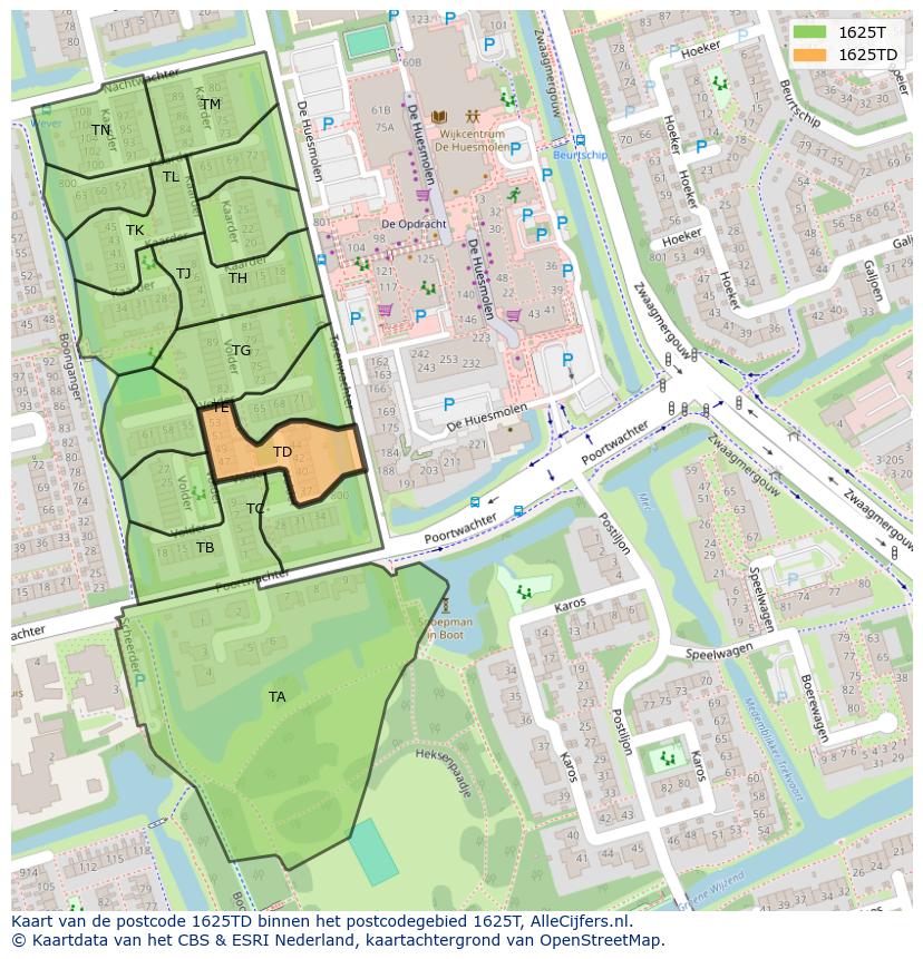 Afbeelding van het postcodegebied 1625 TD op de kaart.