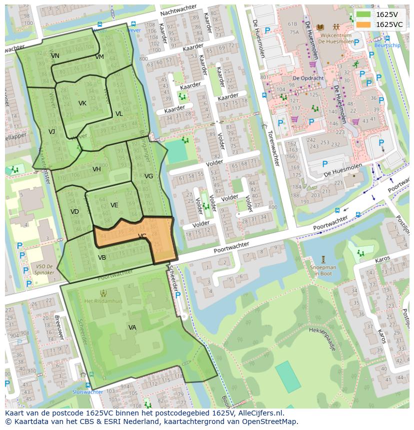 Afbeelding van het postcodegebied 1625 VC op de kaart.