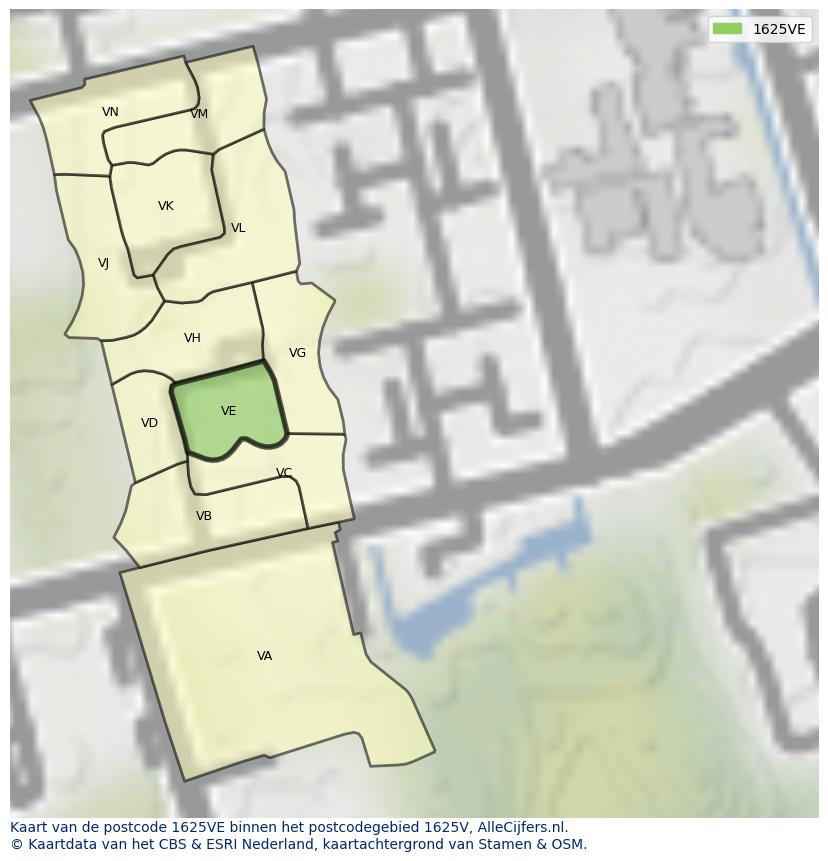 Afbeelding van het postcodegebied 1625 VE op de kaart.