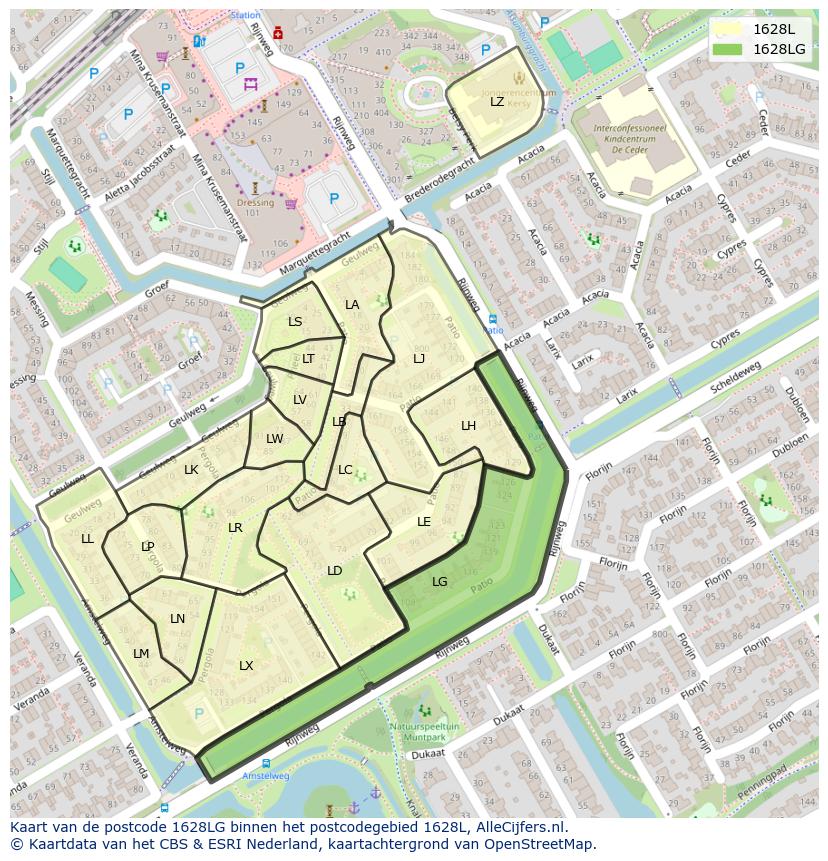 Afbeelding van het postcodegebied 1628 LG op de kaart.