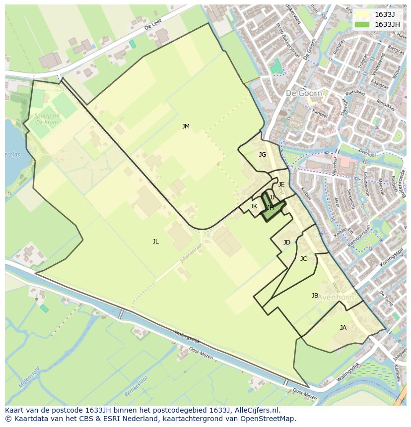 Afbeelding van het postcodegebied 1633 JH op de kaart.