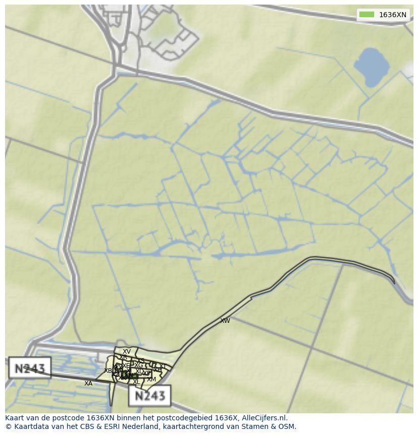 Afbeelding van het postcodegebied 1636 XN op de kaart.