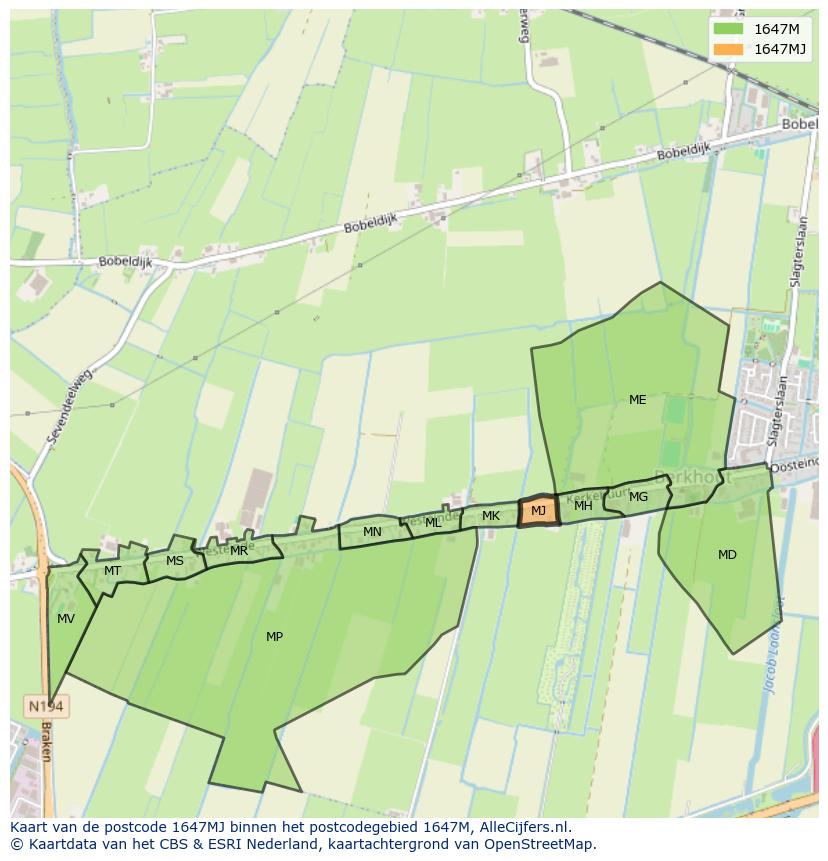 Afbeelding van het postcodegebied 1647 MJ op de kaart.