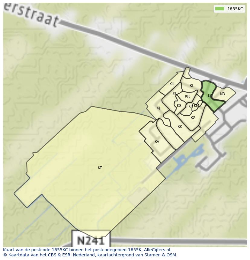 Afbeelding van het postcodegebied 1655 KC op de kaart.