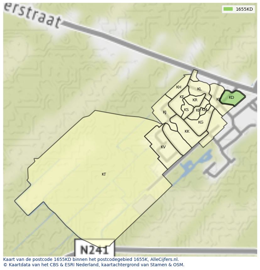 Afbeelding van het postcodegebied 1655 KD op de kaart.