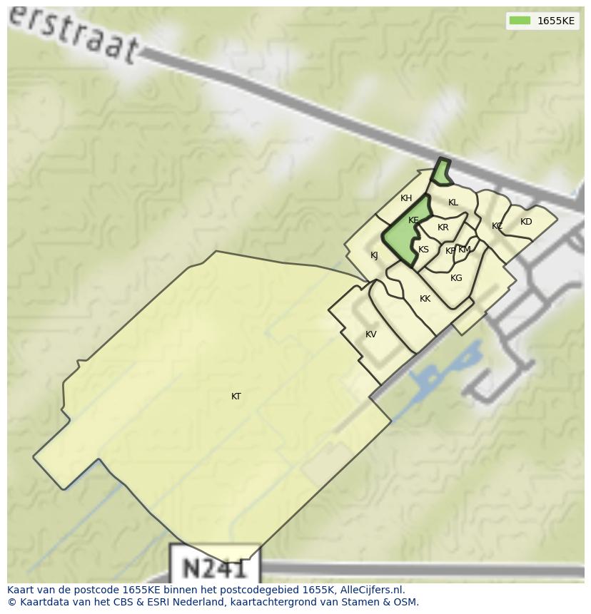 Afbeelding van het postcodegebied 1655 KE op de kaart.