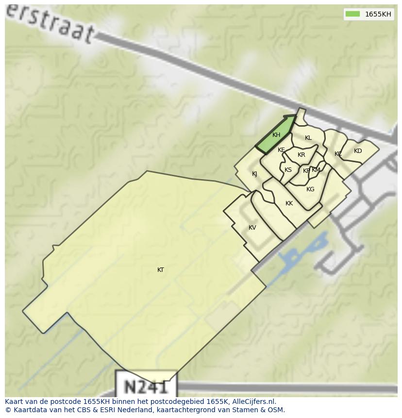 Afbeelding van het postcodegebied 1655 KH op de kaart.