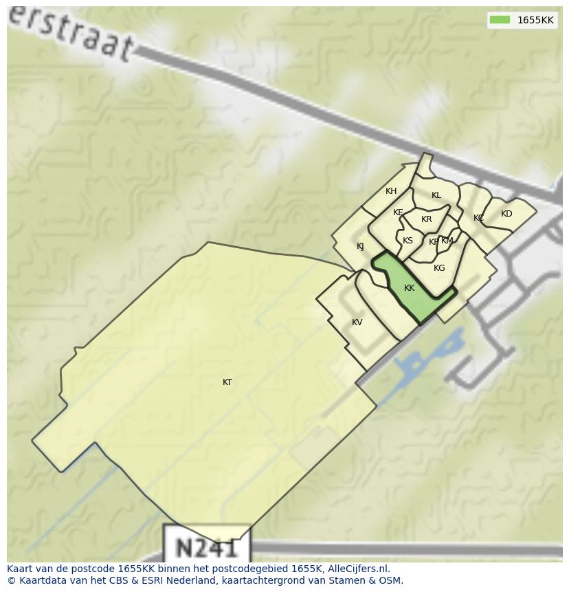 Afbeelding van het postcodegebied 1655 KK op de kaart.