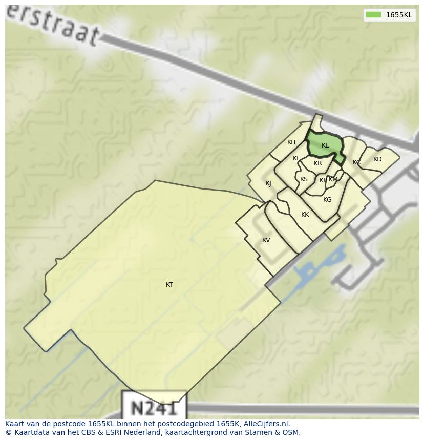 Afbeelding van het postcodegebied 1655 KL op de kaart.