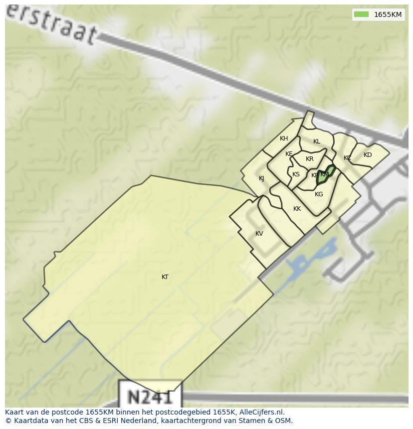 Afbeelding van het postcodegebied 1655 KM op de kaart.