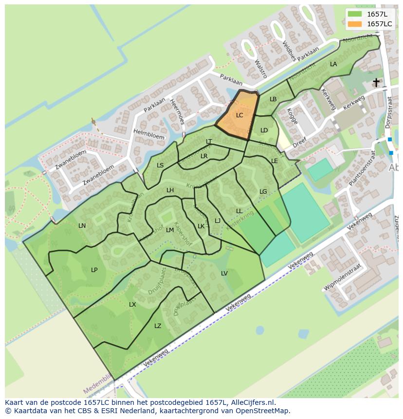 Afbeelding van het postcodegebied 1657 LC op de kaart.